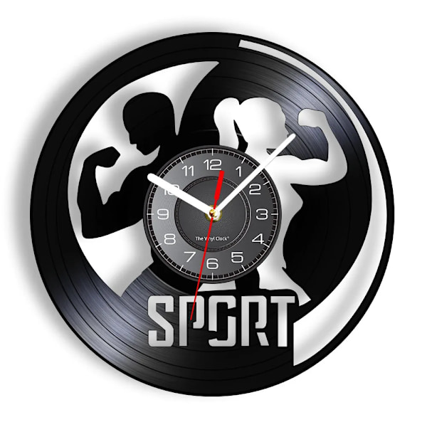 Bodybuilding Väggklocka Tillverkad av Äkta Vinylskiva Träning Tyngdlyftning Gymutrustning LED Bakgrundsbelysning Modern Klocka Till Kroppsbyggare Without LED(.106)