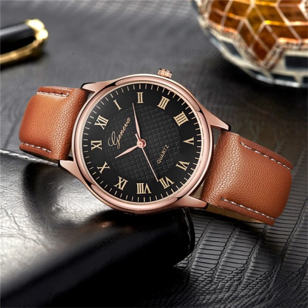 Modernt mode svart kvarts herrklockor Tide Brand Läderband Big Dial Herr Business Clock Relojes Hombre Brown