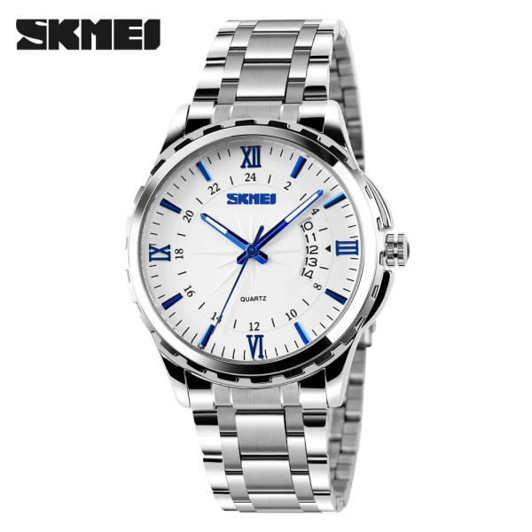 SKMEI New Fashion Casual Watch Herr Full Steel Auto Date Vattentät kalender Quartz Armbandsur Relogio Masculino Gold Black