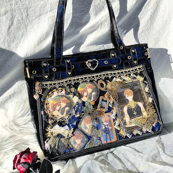HAEX Lolita Damväska Trend Subkultur Patentläder Ita-väskor Dammode DIY Harajuku Estetisk Tote Bolso Mujer Red 41x29x8cm