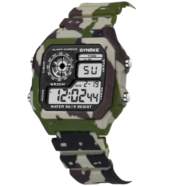 SYNOKE digital watch för män Kamouflage Grön Militär Vattentät Sport Elektronisk Klocka Hane LED-skärm Armbandsur Väckarklocka Camouflage Coffee