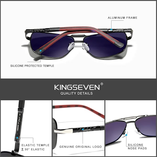 KINGSEVEN 2020 Aluminum Brand Pilot Polarized Solglasögon Män Kvinnor Modebåge Man Solglasögon för att köra Oculos de sol Gun Blue Other