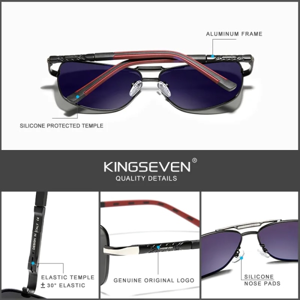 KINGSEVEN 2020 Aluminum Brand Pilot Polarized Solglasögon Män Kvinnor Modebåge Man Solglasögon för att köra Oculos de sol Silver Gray Other