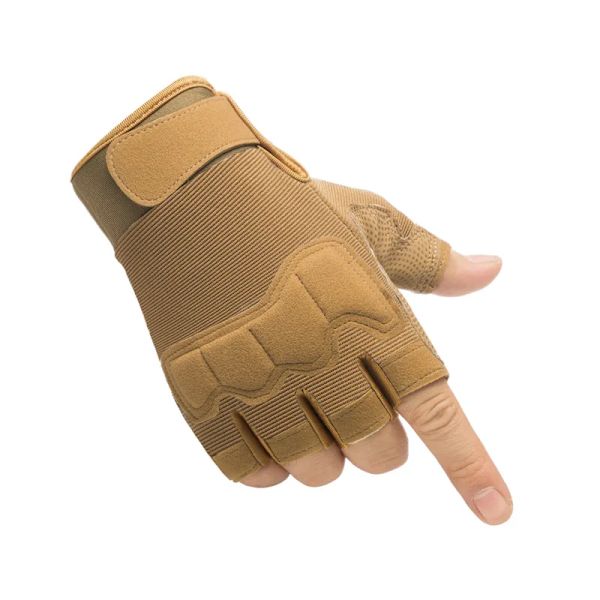 Män Taktiska handskar Militär armé skytte Skärsäkra fingerlösa handskar Antisladd utomhussport Paintball Airsoft cykelhandskar Sand color M