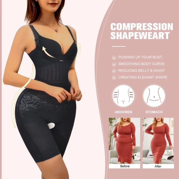 Body Shapewear Dam Waist Trainer Korsett Öppen gren Korrigerande underkläder Magkontroll Bantning Modelleringsrem Beige XL