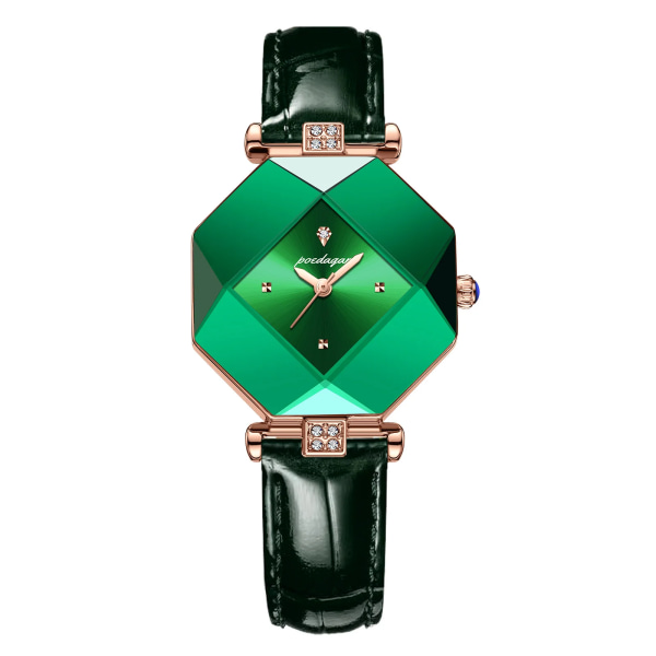 POEDAGAR Högkvalitativ lyx watch Diamond Quartz Vattentät grönt läderklockor för damer Mode Utsökt Green
