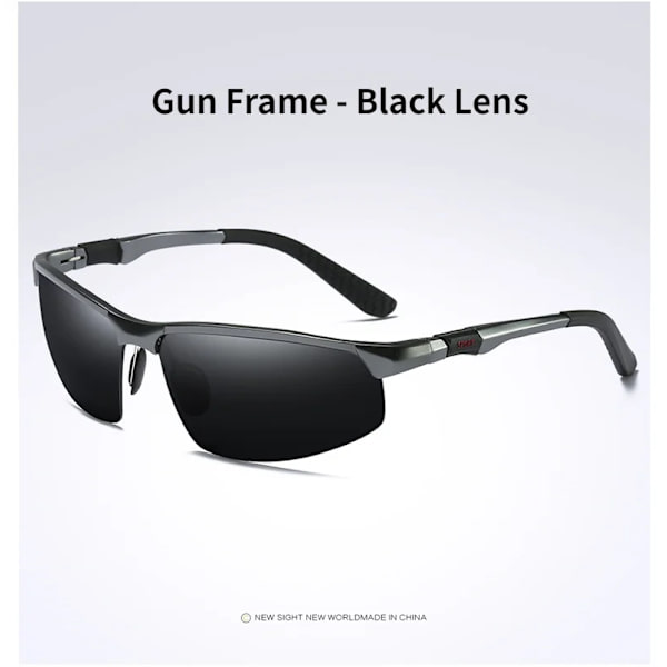 Polariserade solglasögon för män Högkvalitativ aluminium Magnesiumbåge Solglasögon UV400 Sportkörning Solglasögon män Gun Frame - Black With Glasses Case