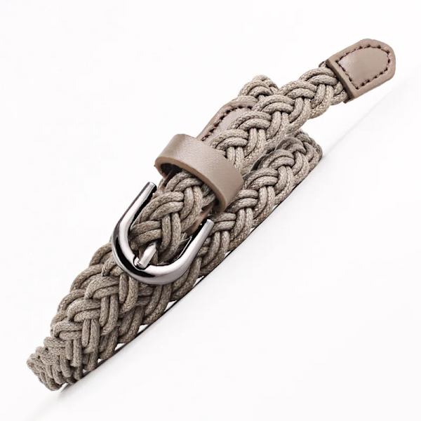 Mode Damer Livligt Flätat Casual PU-läder Smalt tunnt spänne Midjebälte Candy Skinny Midjeband Bälte för kvinnor khaki 103cm