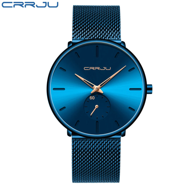 CRRJU Mode Blå Watch Topp Lyxmärke Minimalistisk Ultratunn Quartz Watch Casual Vattentät klocka Relogio Masculino Blue Rose