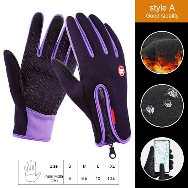 Pekskärm Vinter Thermal Varma Cykelcykelhandskar 2XL XXL Cykelskidor Utomhuscamping Vandring Motorcykelhandskar Helfinger A Purple L