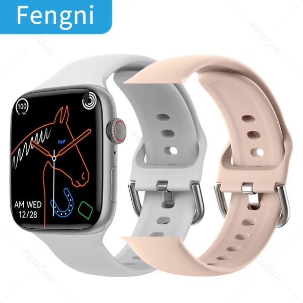 Fengni Smartwatch NFC Smart Watch Bluetooth Call Health Monitor Män Dam Fitness Armband Series 8 för Android Apple Phone Silve-Pink Silicone