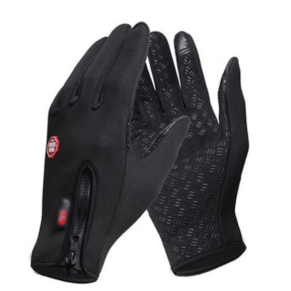 Cykelhandskar Herr och Dam Fleece Vindtät Varma Touch Screen Handskar Utomhus bergsklättring Skidkörning Dragkedja Handskar black M