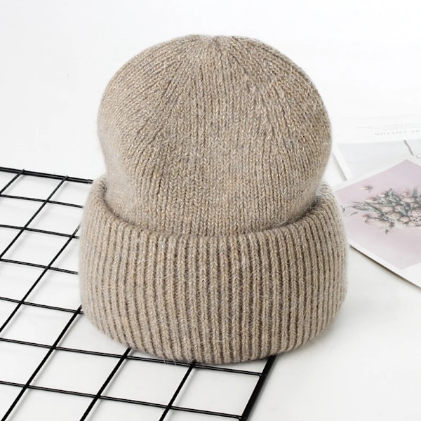Visrover 9 Färger Unisex Solid Färgade Mössor Vinterhatt För Kvinna Stickad Bonnet Acryl Kvinna Höst Varma Skullies 4-lurex mocha