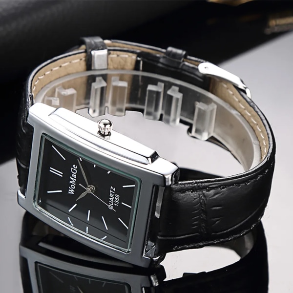 2022 Ny fyrkantig watch roséguld silverfodral case Mode lyxmärke Läderband Quartz Clock Montre Homme Vintage Type 1