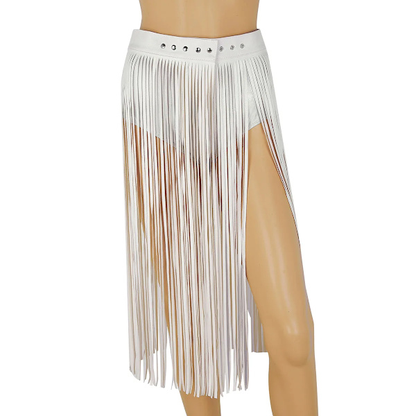 TiaoBug Mode Dam konstläder Hippy Boho Fringe Tofs Kjol Dam Sele Bälte Harajuku Midjeband Punk Gothic Rave Bälte Beige L