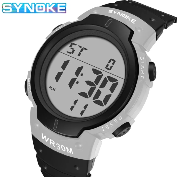 SYNOKE 9668 Herr Sportklockor Chronos Countdown Watch Vattentät LED Digital watch Man Elektronisk klocka Relogio Masculino Gray