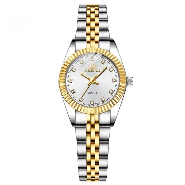 1 st utsökt kvinnoklocka Watch Casual Business Strass Silver Guld watch med rostfritt stål remskalender black Gold