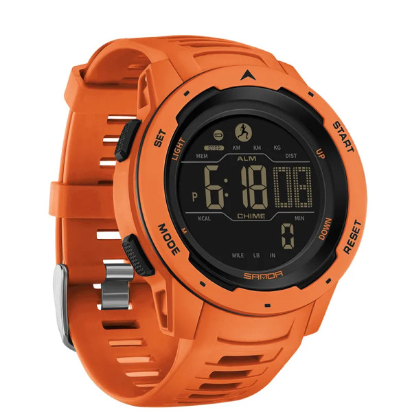SANDA Fashion Outdoor Sport Watch for Man Lyx Kalori Steg Nedräkning Original Elektroniska Armbandsur Lysande Ny klocka orange