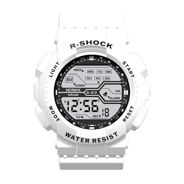 YIKAZE Multifunktions Watch för män LED Digital watch Stor urtavla Vattentät Lysande Herr Watch Elektroniska klockor B-White