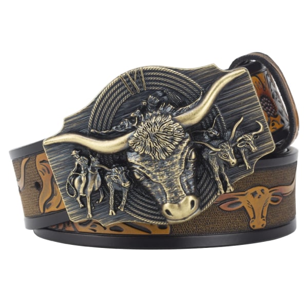 Komönster bälte äkta läder Fritid Cowboy Big Agio Cow Bronze Camel 120cm