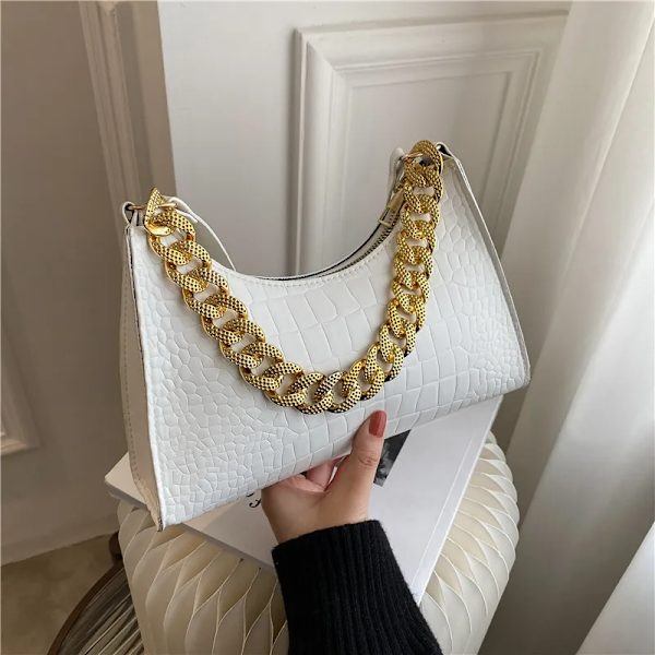 Populära krokodilmönster damväska Ny trend PU-läder Axelväskor Modetextur Dragkedja Handväskor för kvinnor Lyx White 24.5x17x6.5cm