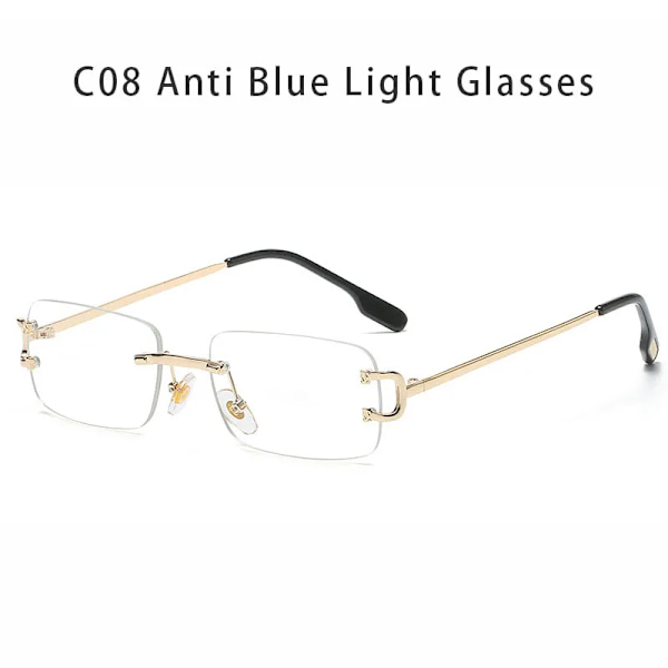 HBK Retro Båglösa Solglasögon För Kvinnor Män Liten fyrkantig Guldbåge Varumärke Design Te Nyanser Rektangel UV400 Zonnebril Eyewear C02 Gold Gray Sunglasses