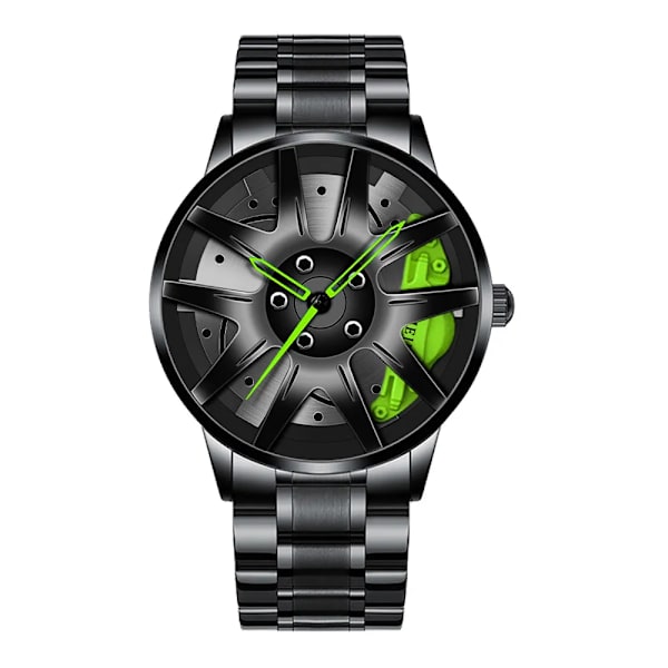 Kvartsklockor för män Vattentät vakuumpläteringsrem med bilhjulsfälgnav Design Sport Automatiskt Icke-mekaniskt armbandsur MB112 Green