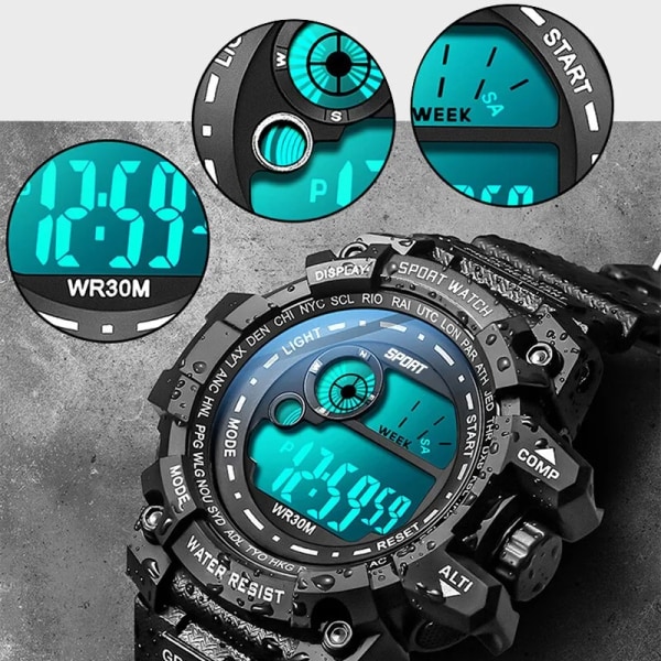 Nya män LED Digitala klockor Lysande Mode Sport Vattentäta klockor För Man Date Army Military Clock Relogio Masculino Black