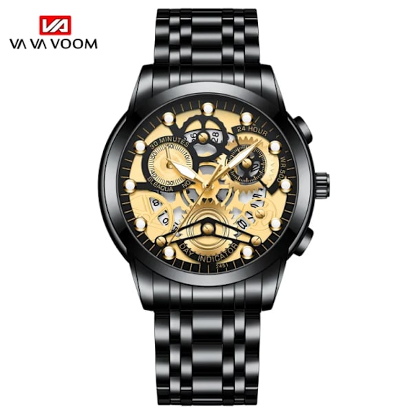 Watch för män Skelettdesign Mode Mekanisk stil i rostfritt stål Quartz rörelsekalender Vattentät Armbandsur för män 2451HJ