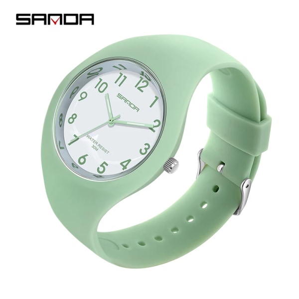 SANDA Lyx Damklockor Quartz Movement Armbandsur Vattentät Enkel Silikon Casual Analog Watch För Dam Reloj Mujer Green