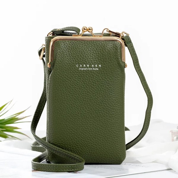 Crossbody-väska i läder för kvinnor Mode liten mini-matt läder Axelremsväska Clutch Telefonväska för damer Handväska Green