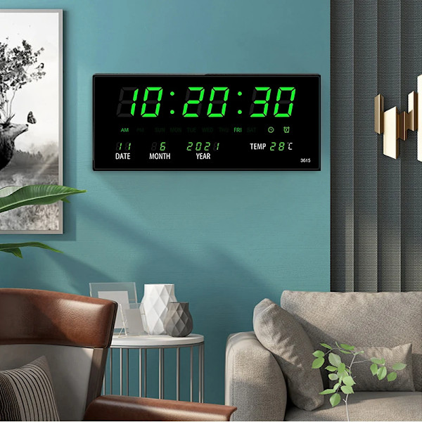 Lysande Digital Väggklocka Alarm Timvis Ringsignal Temperatur Datum Kalender Bordsklocka Elektronisk LED-klocka Dekoration Med Kontakt Red
