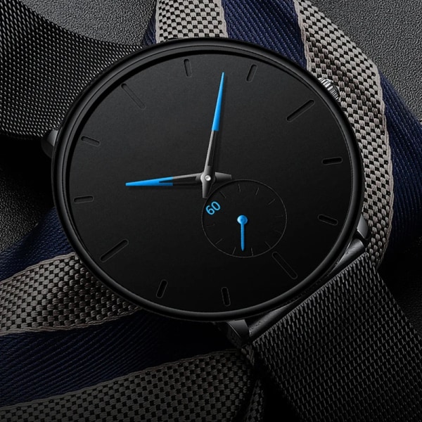 2023 Herrmode Minimalistiska Klockor Herr Business Casual Quartz Watch Simple Man Rostfritt stål Mesh Band Klocka reloj hombre Mesh Black Red