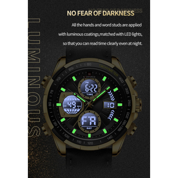Nya original NAVIFORCE Business Luxury Läder Klockor Herr Sport 3ATM Vattentät LCD Display Watch För Man Quartz Armbandsur SGYOBN