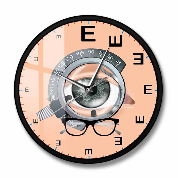 Ögontavla Modern Design Väggklocka Oftalmologi Dekor Optometri Synundersökning Konstverk Tyst Kvarts Klocka Väggur Ögonläkare Gåva Metal Frame(.102)