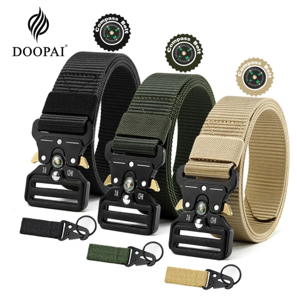 Herrbälte Army Utomhus Jakt Kompass Taktisk Multi Combat Survival Marine Corps Canvas För Nylon Man Lyxbälten ZSPD-BKBKBKset 125cm