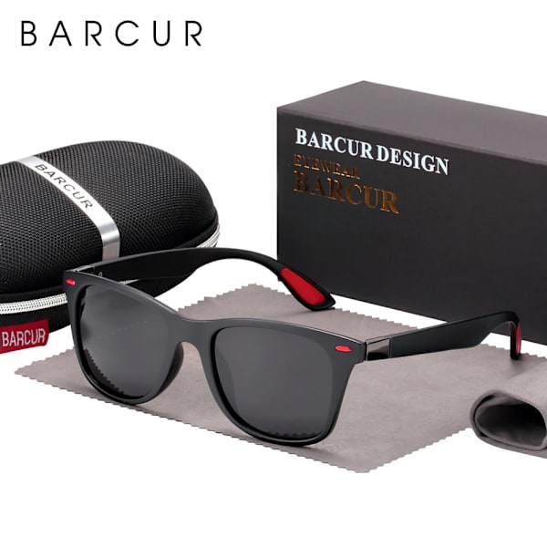 BARCUR Trending TR90 Polarized Solglasögon Dam Fyrkantiga glasögon Herr Solglasögon Vintage Unisex Goggle Man UV400 Oculos de sol Black Gray BARCUR