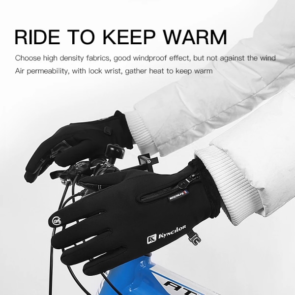 Kyncilor Herr Dam Vinterhandskar Touch Vattentäta Cykelhandskar Sporthandske Thermal fleece Motorcykel Löp Skidhandskar A0019-BK S