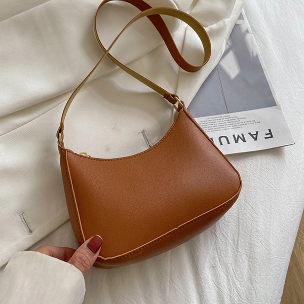 Nya handväskor för dammode Retro enfärgad PU-läder Axelväska Underarmsväska Casual Dam Hobos Handväskor Designerväska Brown 20x17x6cm