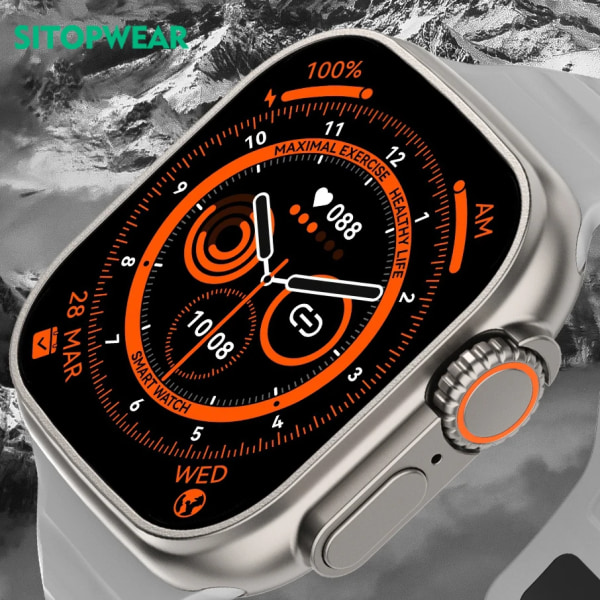 NY Smart Watch Ultra Herr Dam Smartwatch Bluetooth Samtal Temperaturmätning Hälsoövervakning Trådlös laddning 49mm With Silicone Strap(.833)