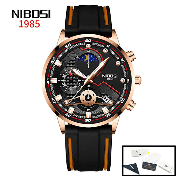 Nytt mode NIBOSI Watch för män Lyx Sport Kronograf Vattentät rostfritt stål kvartsklockor Herr Relogio Masculino F