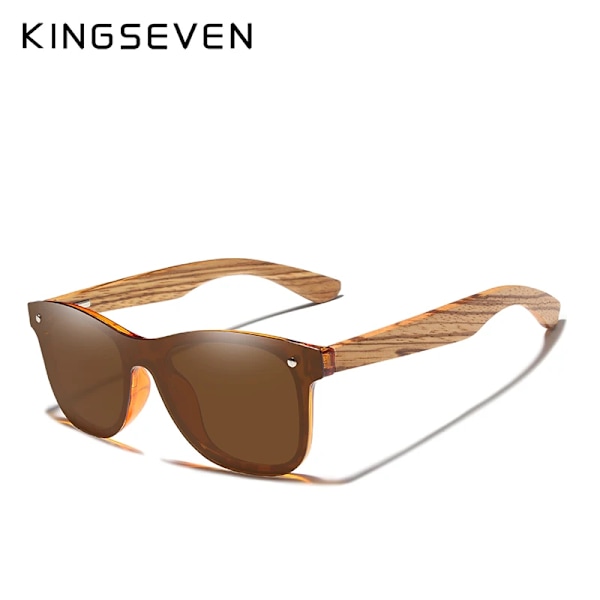 KINGSEVEN 2021 Polarized Square Solglasögon Herr Dam Zebra Träram Spegel Flatlins Körning UV400 Glasögon brown Zebra wood With Leather Case