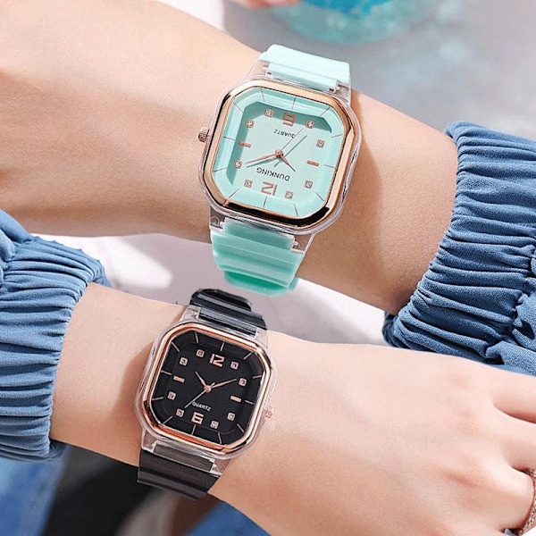 Godisfärger Silikon Square Quartz Watch Enkel Sport Multifunktionell Watch Watch för män Blue