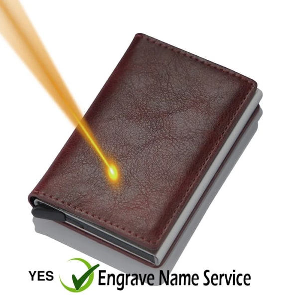 Gravyr Anpassat namn ID Kreditkortshållare Plånböcker Märke Märke Rfid Blockering Magic Läder Smal Miniplånbok Liten Pengaväska Handväska Red(Name Service)