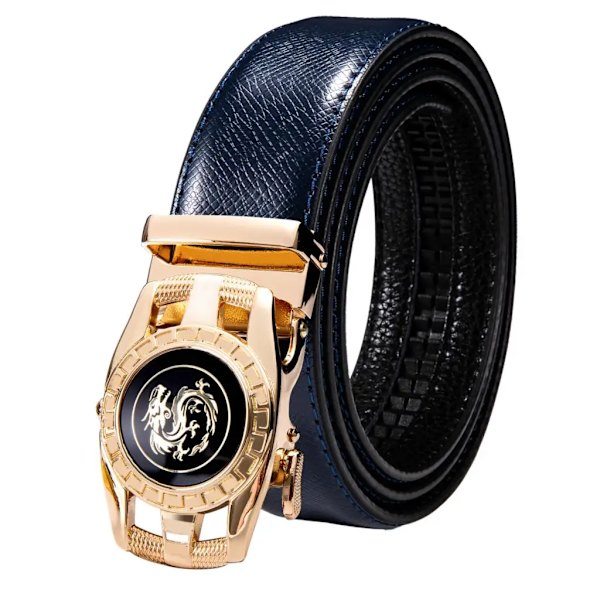 Högkvalitativt märke herrbälten blå koläder Automatiska spännen Spärr midjeband Bälte för män Klänning Jeans Kostym Byxor Present 2208DME 130cm
