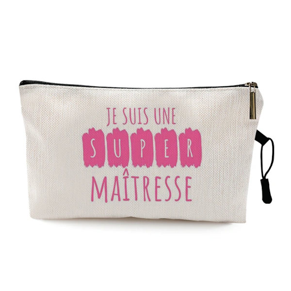 Teacher's Day Examen Present Cosmetic Bag Super Atsem Merci Maitresse Print Kvinnor Neceser Sminkväska Påse Organizer Pattern 1 22 x 13 CM