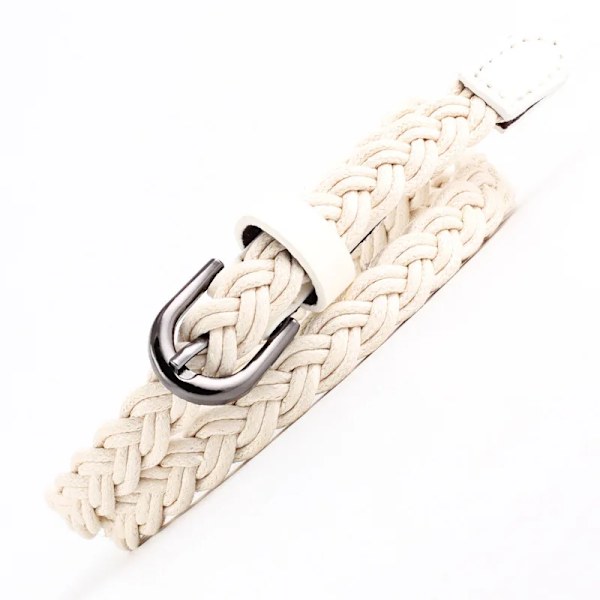 Mode Damer Livligt Flätat Casual PU-läder Smalt tunnt spänne Midjebälte Candy Skinny Midjeband Bälte för kvinnor beige 103cm