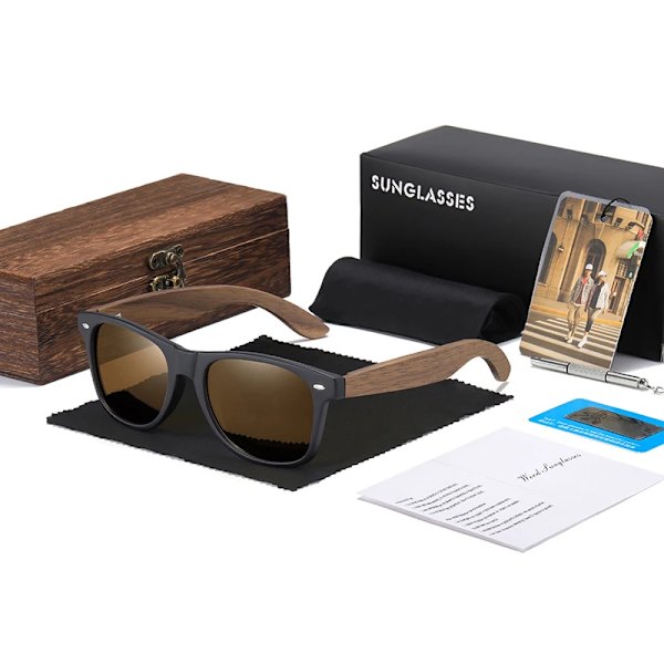 GM Märke Valnöt Trä Polariserad Solglasögon Herr Fyrkantig Båge Solglasögon Dam Solglasögon Man Oculos de sol Masculino S7061h Brown Square Box Black