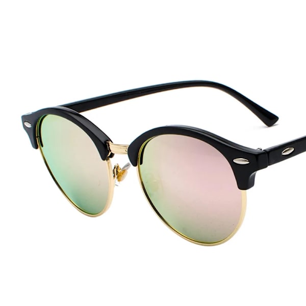 Klassiska halvbåglösa polariserade solglasögon Herr Dam Märkesdesigner Retro Driving Solglasögon Anti-bländning Oculos De Sol UV400 black pink AS