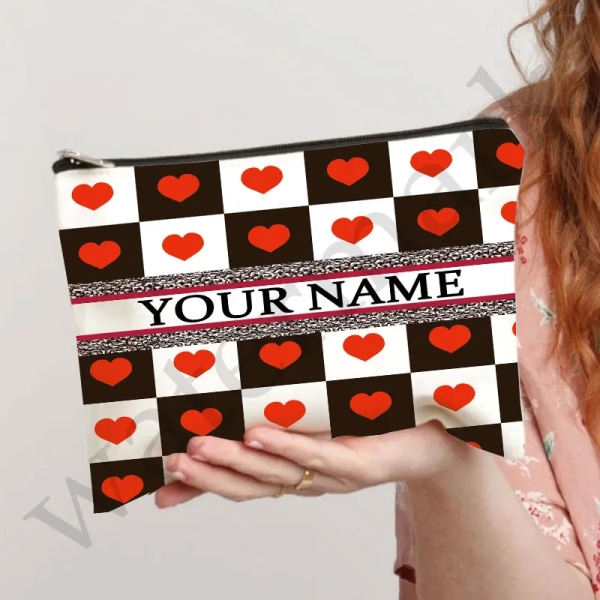Anpassa namn Kosmetikväska Anpassad mode Leopard Blomma Resor Kosmetisk Organizer Damsminkväska Design Lyxväska påse Red